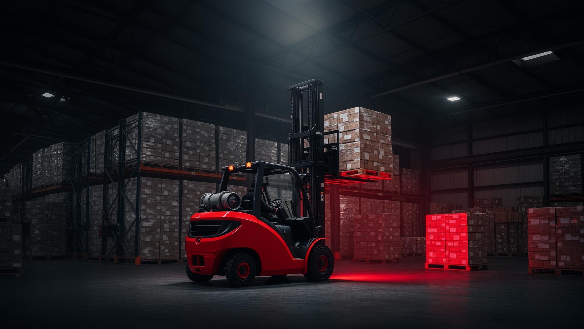 Carrello elevatore in azione in magazzino industriale